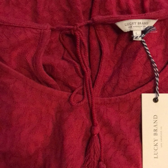 🆕 Lucky Brand Dark Pink Lace Jacquard Ruffle Tank - Picture 4 of 6